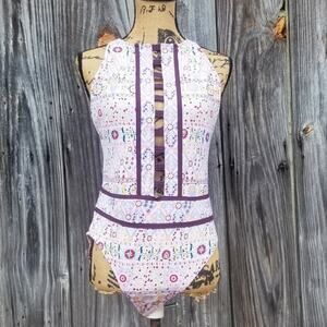 Ladder Front 1 Piece Swimsuit Bleu Rod Beattie Size 10 Pink Floral Print EUC